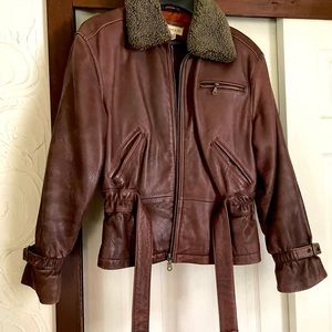 Brown Leather Women’s Bomber Jacket